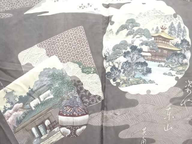 JAPANESE KIMONO / ANTIQUE MENS HAORI / SILK / KINKAKUJI TEMPLE (lining)